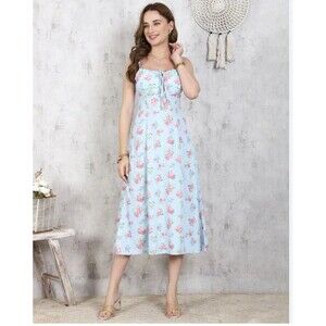 SHEIN Strappy Sleeve Floral Print Corset Split Thigh Dress Sz L Milkmaid Fairie